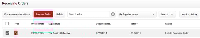 receiving orders - invoice A