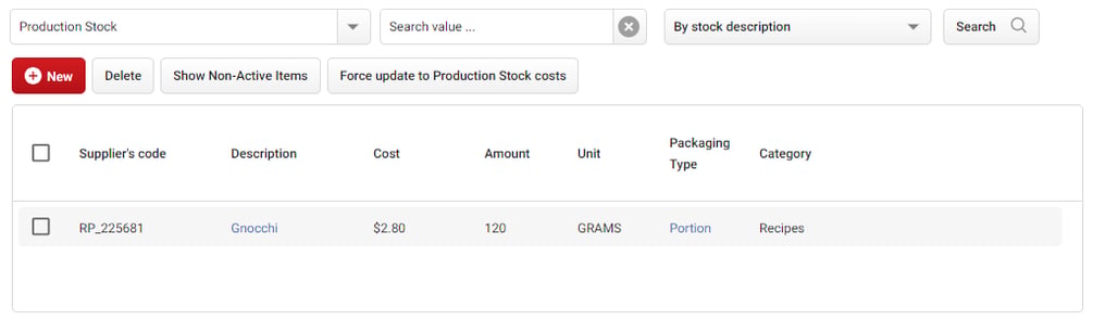Creating Production Stock Items