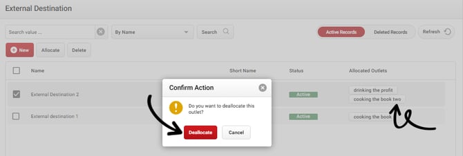deallocate external destination