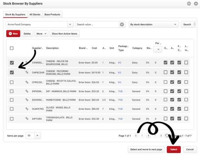 select transfer items