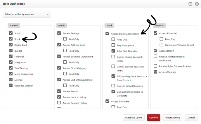 Stock and Access Stock Maintenance